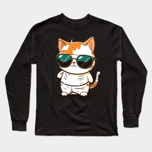 Cute ginger cat wearing sunglasses Long Sleeve T-Shirt